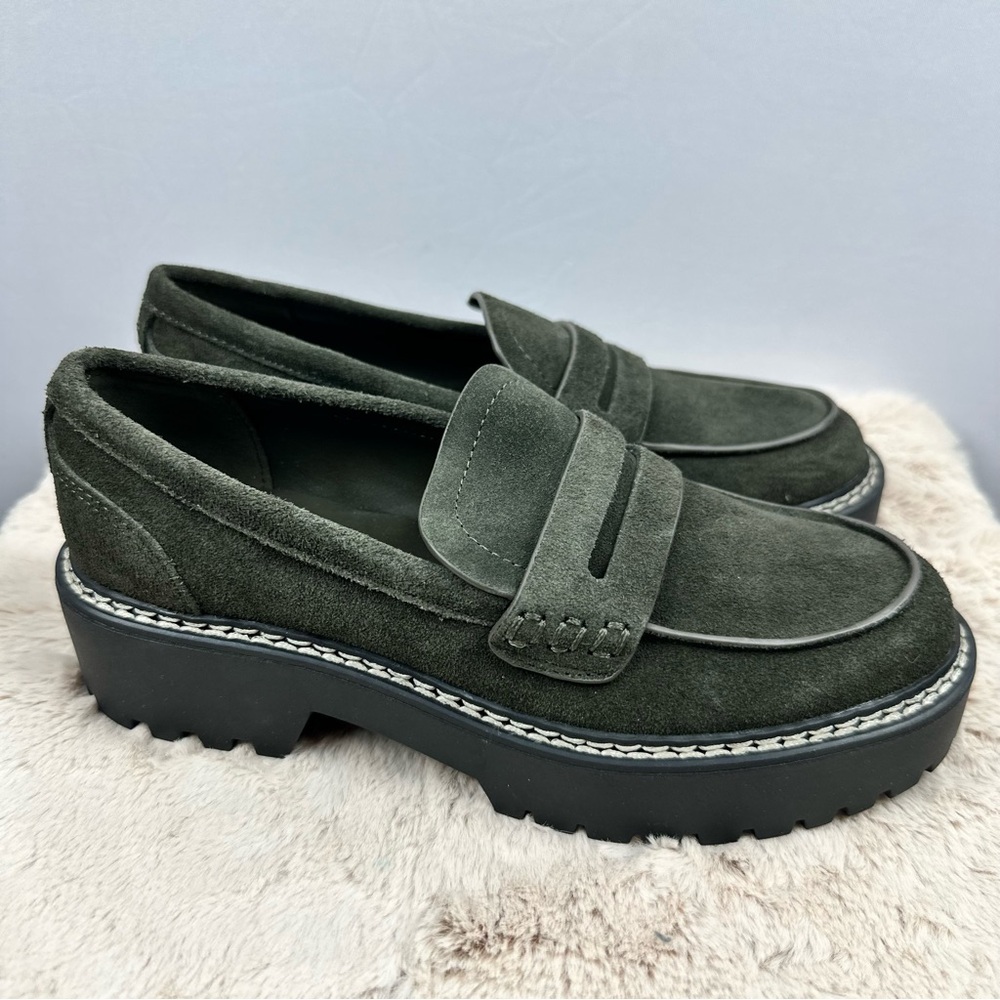 CALVIN KLEIN Women Suzie Suede Slip-on Lug Sole Loafer Dark Green Sz 5.5 - Picture 2 of 14